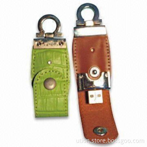 USB Flash Drive with Leather Material, 2.0 Interface Free Logo and Samples, Up to 32GB Capacity